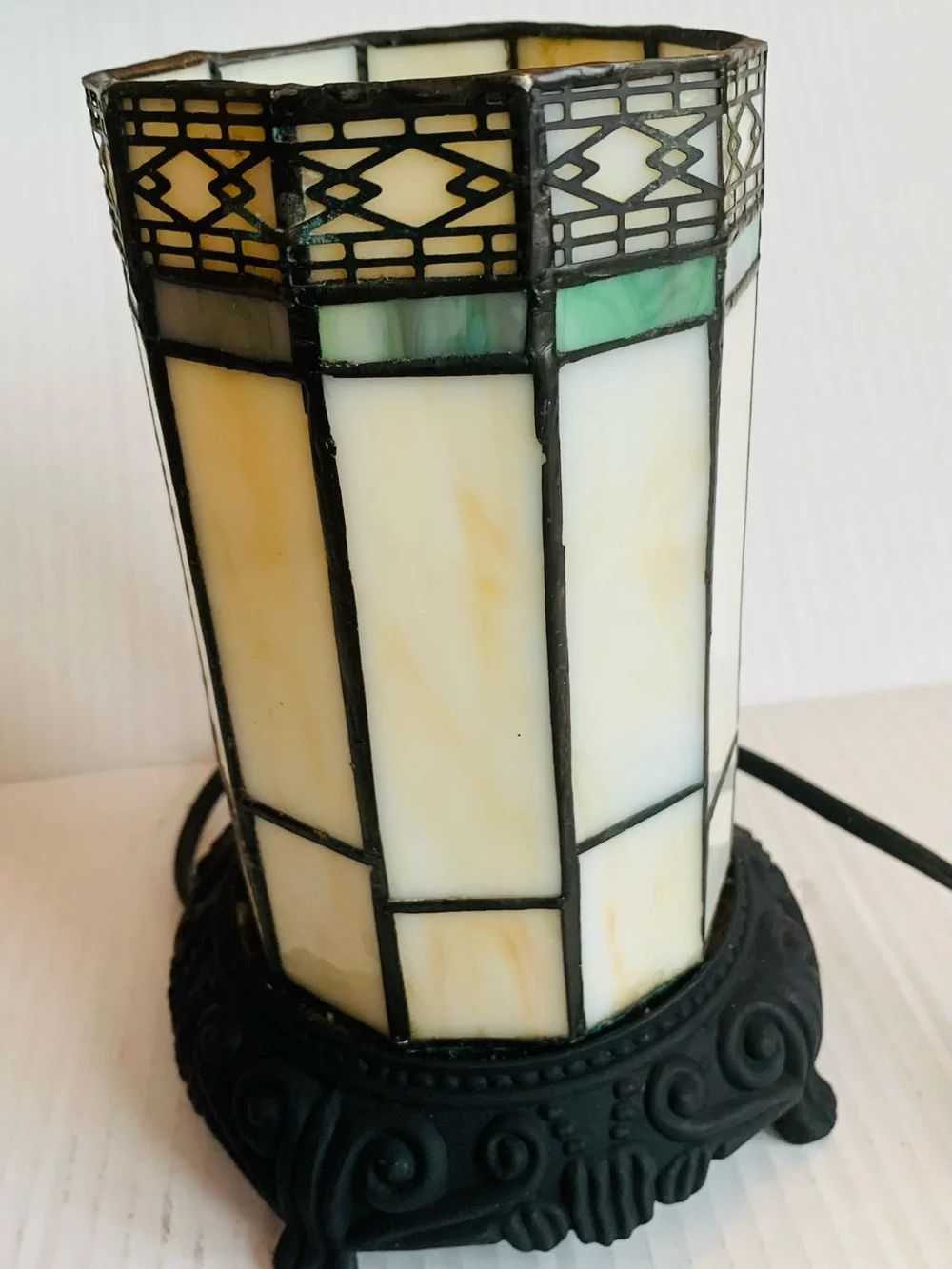 Tiffany Style Stained Glass Cylinder Table Lamp Geometric Pattern 8